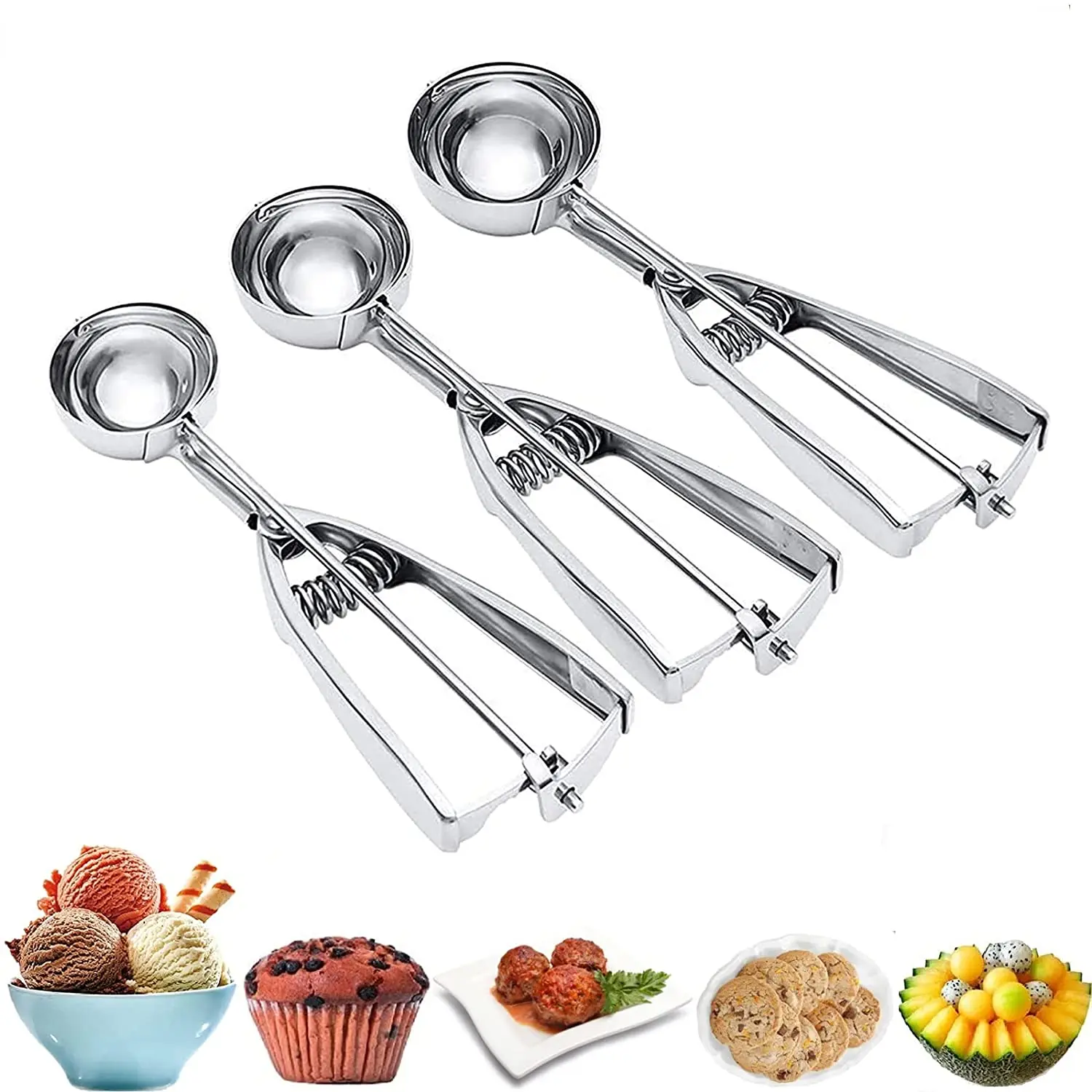stainless steel  ice cream scoop scooper trigger Fruits Spoon Cookie Scoop stainless steel ice cream scoop