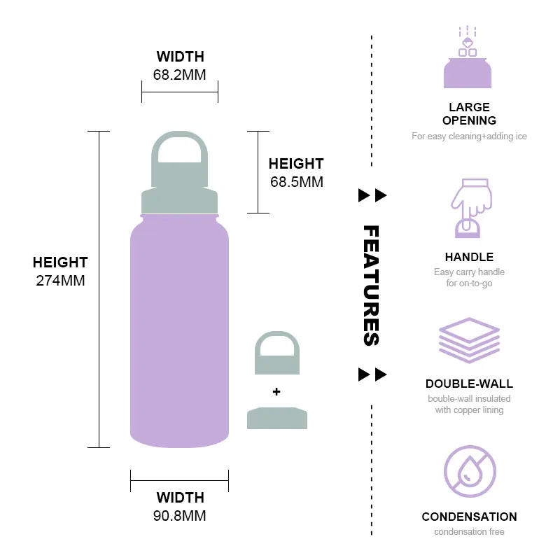 Customized 32oz Sports Water Bottle Insulated Stainless Steel Vacuum Flask with Ice Filter Lid