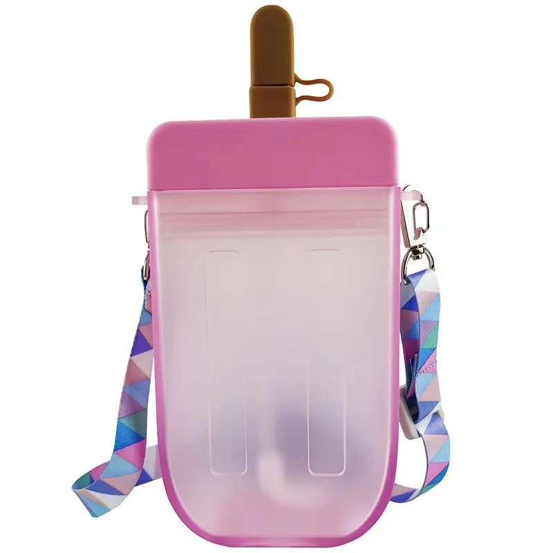 Mixed Wholesale summer cool cute Fruit shaped bottle creative kids kawaii strap cross body popsicle water bottle with lid