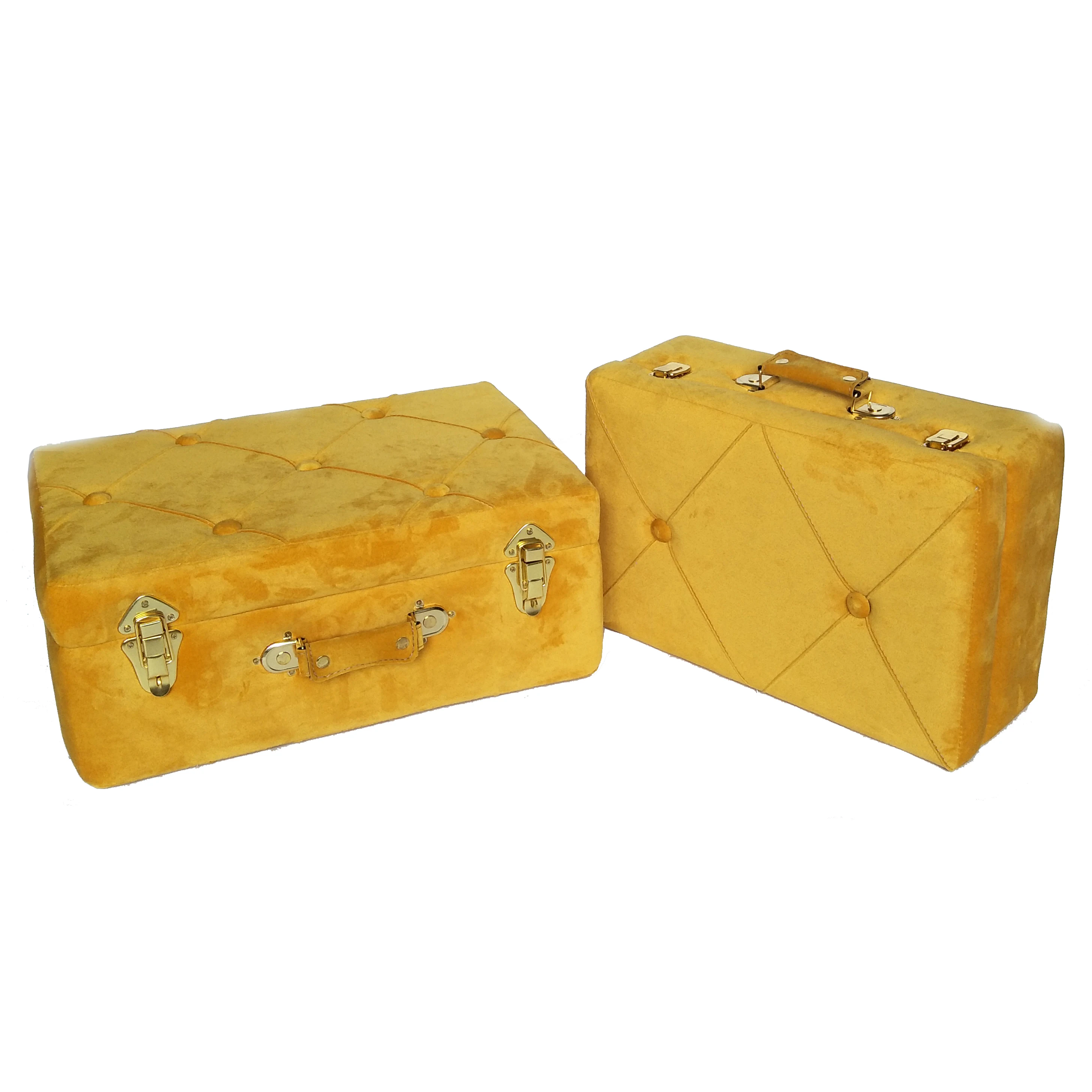 Lovely faction yellow velvet wooden suitcase