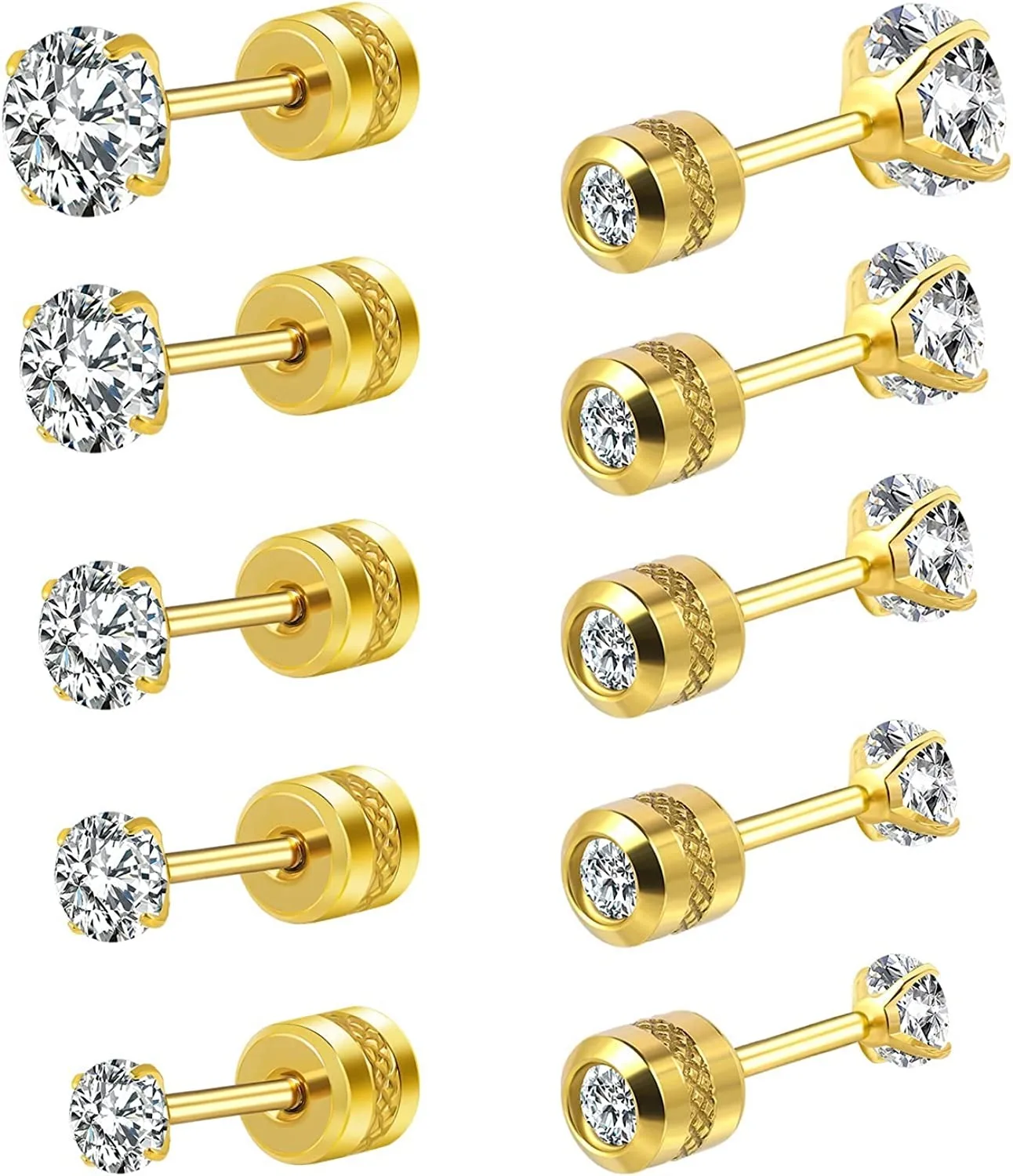 Завинчивающаяся задняя крышка серьги-гвоздики из хирургической нержавеющей стали Двусторонняя круглые серьги с кубическим цирконием для женщин и мужчин