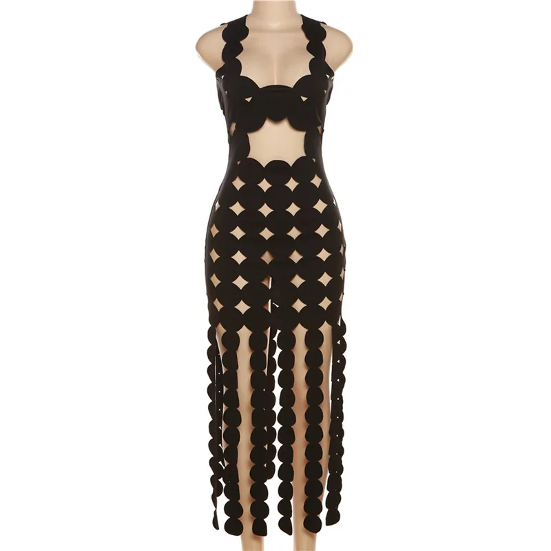 S71364 - latest treads hollow out see through sleeveless women ladies long dress