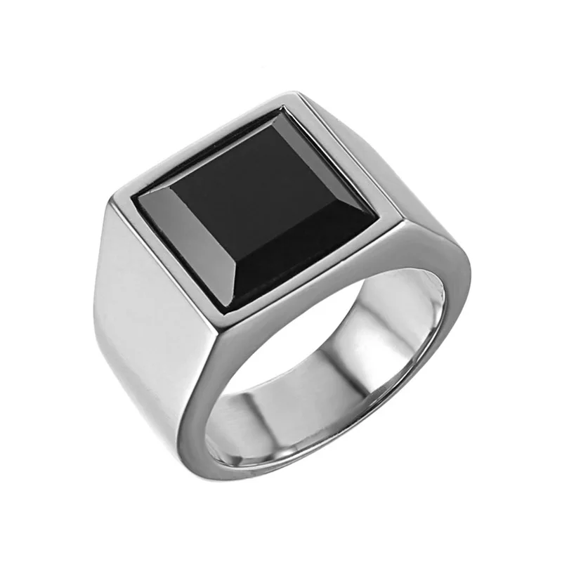 Wholesale stainless steel black big stone gold ring designs for men