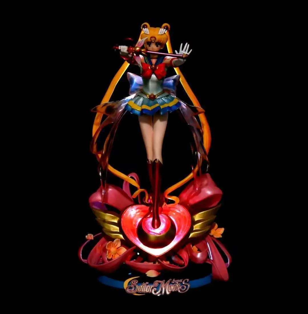 35cm anime GK Sailor Moon Mars Jupiter Tsukino Usagi Princess Serenity girl action figure with light PVC model toys