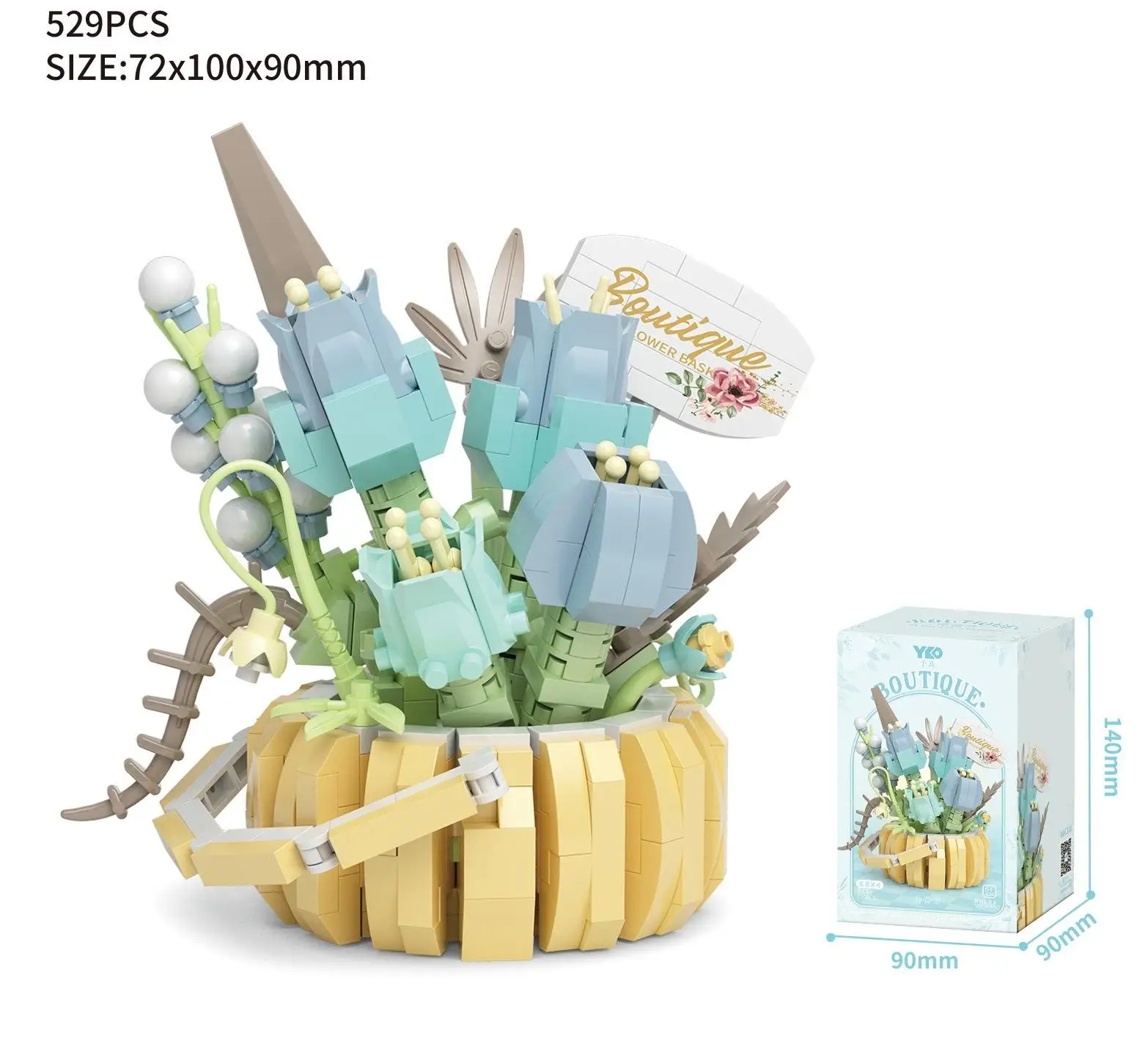 High Quality Plastic Assembled Basket Flower Building Bricks Set Mini Blocks for Home Office Decor Toys/Gifts Artificial Flowers