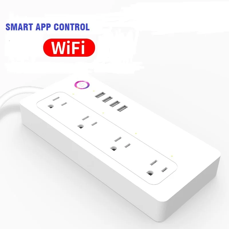 
US standard white color 4 way extendable smart retractable power strip timer switch wifi extension cord smart plug enclosure 