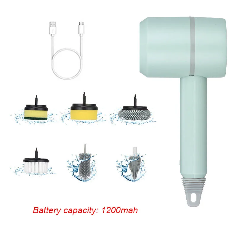 Dropshipping 6 brush handheld multifunctional rotate cordless electric kitchen cleaner dish scrubber cleaning brush Kitchen