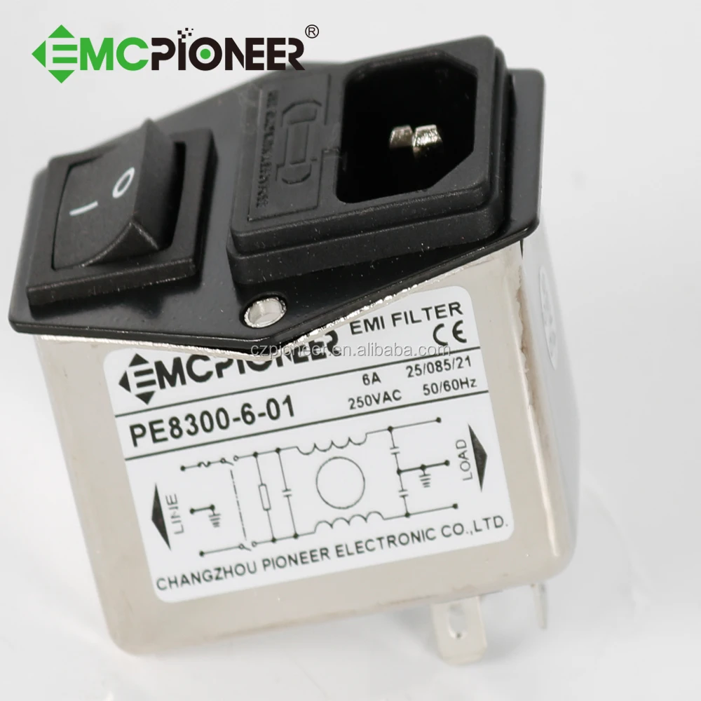 noise filter RF filter with socket and switch PE8300-6-01 6A 120/250VAC