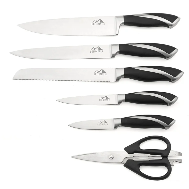 
Stainless Steel Forged Kitchen Knife Set With Magnetic Wood Block - Chef, Bread, Carving, Paring, Utility Knife and Scissors 