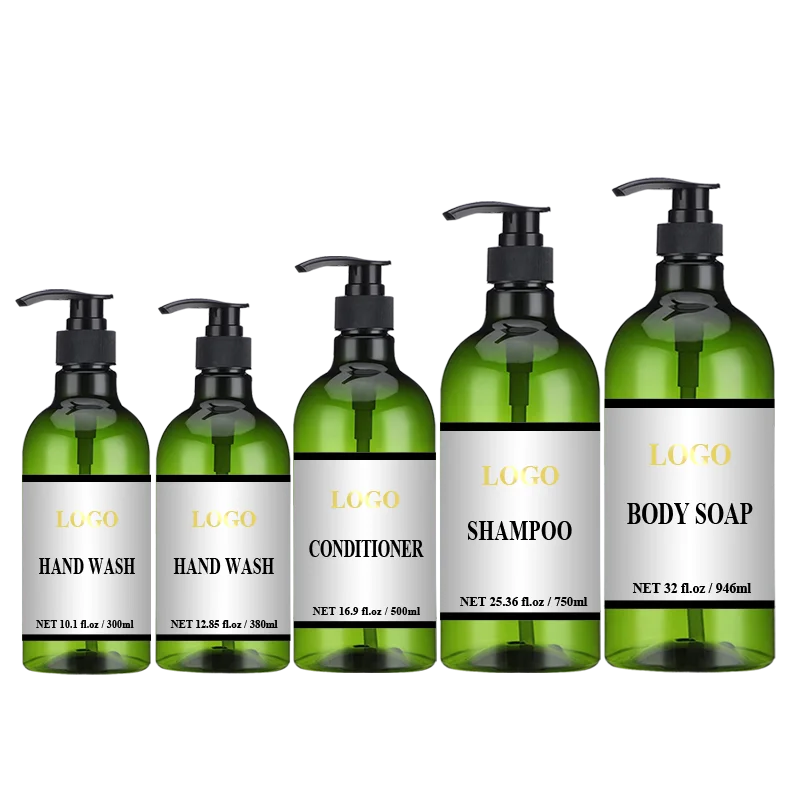 Custom 300ml 380ml 500ml 750ml 946ml Plastic Pump Bottles For Shampoo PET Round Shower Gel Container Conditioner Bath Cream