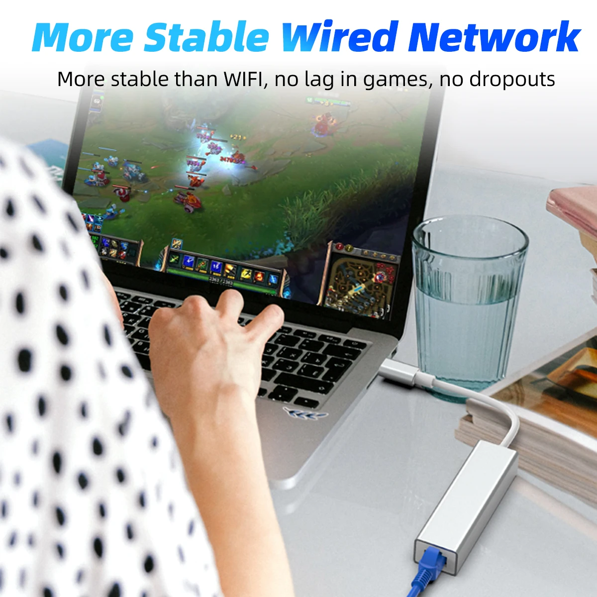 Networt Adapter USB 2.0 to Ethernet RJ45 Lan Gigabit Adapter With Hub For 10/100Mbps For Computer