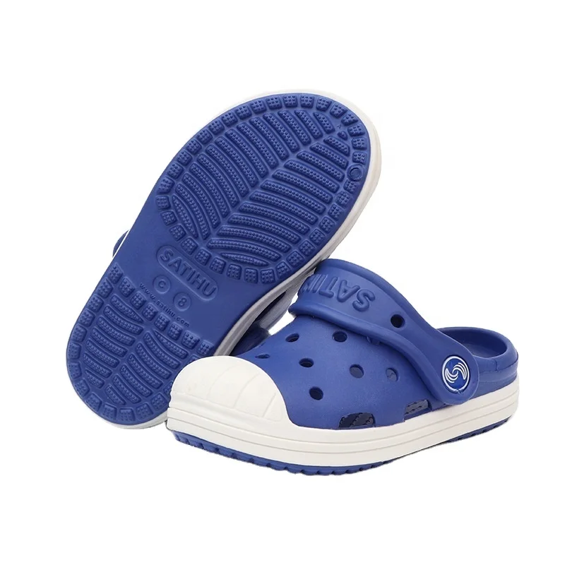 Round toes EVA color blocking anti-skid soft good elasticity cool black summer water beach garden children kids clogs shoe