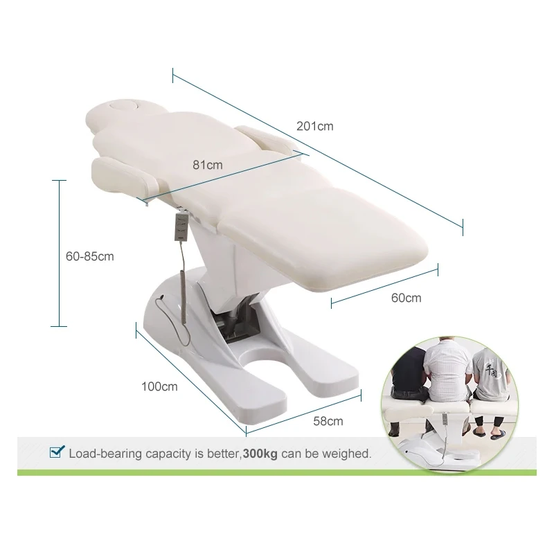 Heavy Duty Mobile Electric Facial Bed Disassembled Armrest Adjustable Height White Treatment Bed With 3 Motor