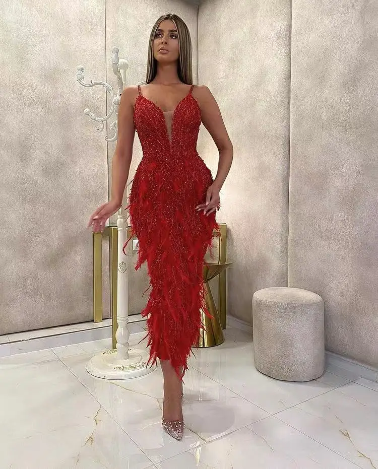 ED2033 Women casual red midi sequined birthday sleeveless luxury elegant wedding party evening dresses