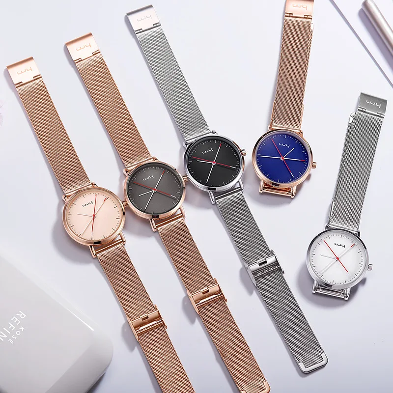 Wholesale Private Label Rose Gold Silver Wrist Watches Waterproof Mesh Belt Men Women Quartz Watches