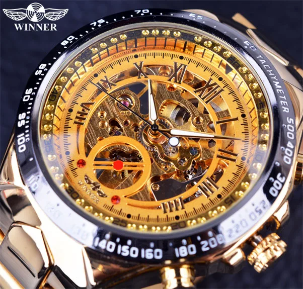 
2020 Winner Hot Selling Luxury Skeleton Gold Automatic Movement Watch 