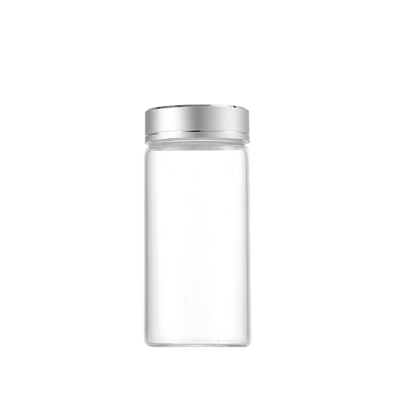 47mm Diameter High borosilicate candy food capsule storage tube type glass bottles with aluminum lid