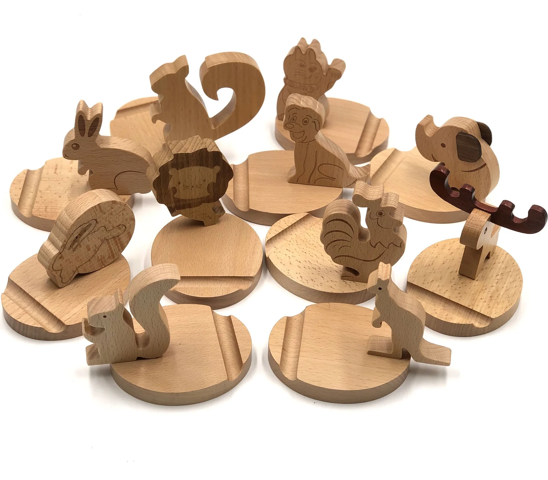 2023 New beech mobile phone base activity gift desktop mobile phone stand Wooden animal mobile phone stand