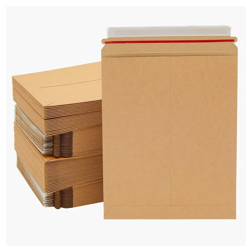 6x 8 inch resist bending stay flat rigid mailers self adhesive seal kraft cardboard envelopes for shipping collectibles