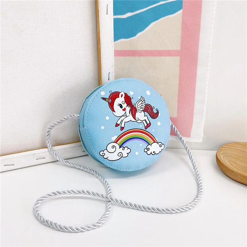 2022 cartoon rainbow horse printed unicorn round lovely baby kids purse mini handbags