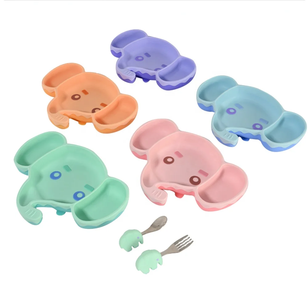 2021 Hot Sales  Cartoon Shape BPA Free silicone tableware 5-pcs set  for children