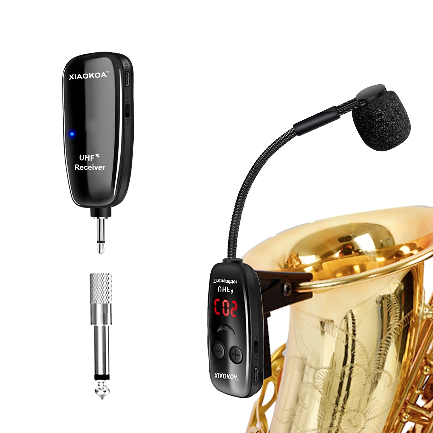 Xiaokoa UHF wireless instruments saxophone microphone with receiver detachable clip