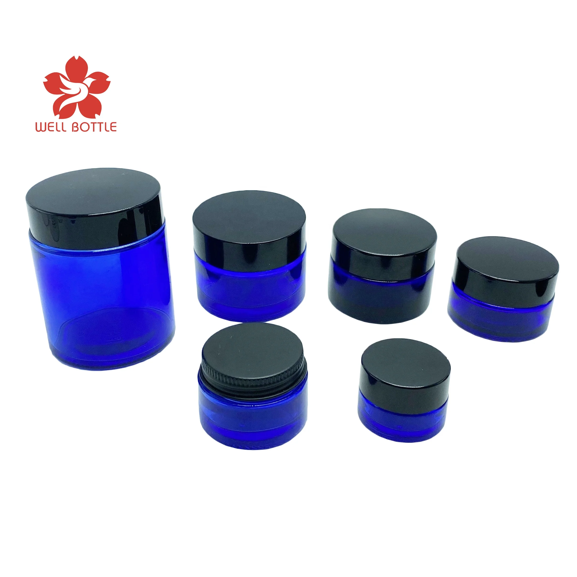5ml 10ml 15ml 30ml 50ml 100ml 120ml blue custom cosmetic cream glass jar for lip balm body butter bath salt packaging GJ-53B