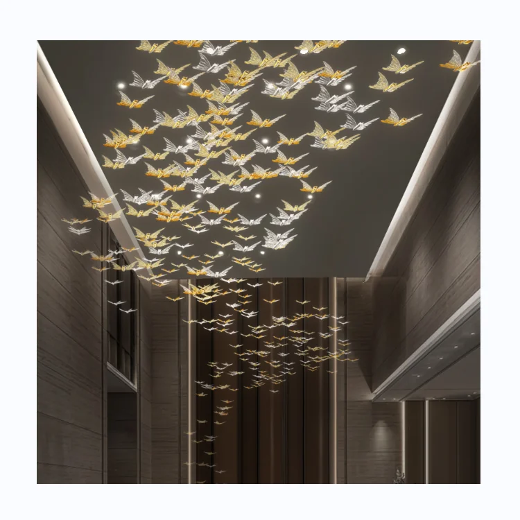 Modern luxury art hand blown butterfly glass chandelier pendant lamp lighting for villa staircase living room sales lobby club