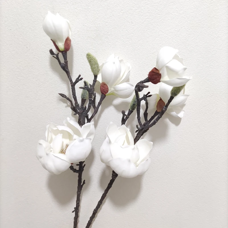 Unique Charming Magnolias Branch 3 Heads Artificial Magnolia Flower For Wedding Home Decoration