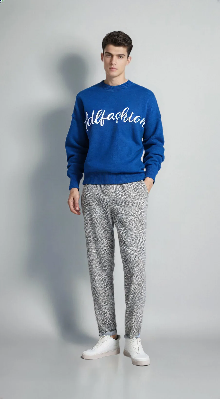 Custom LOGO OEM & ODM men sweater Jacquard pullover knitwear winter crew neck jumper cotton knitted designer custom knit sweater