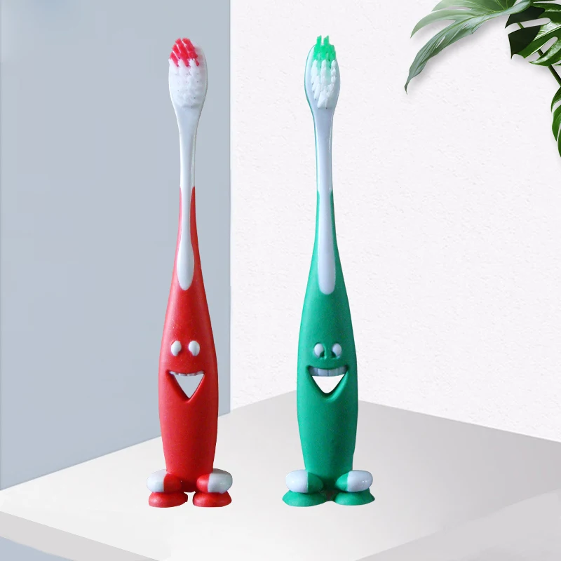 Custom Logo Dental Care Child Smiling Soft Bristles Suction Cup Kids Toothbrush