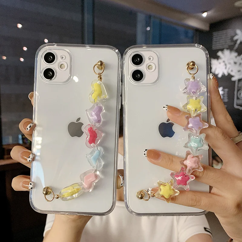 Korea Cute Love heart Bracelet wrist chain case for iPhone 13 Pro Max 12 11 XR X XS 7 8 plus 6S SE 2022 Clear soft back Cover