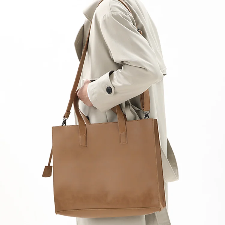 Custom Logo Brown Pu Shoulder Crossbody Bag New Designer Luxury Classic Business Men Ladies Tote Handbags