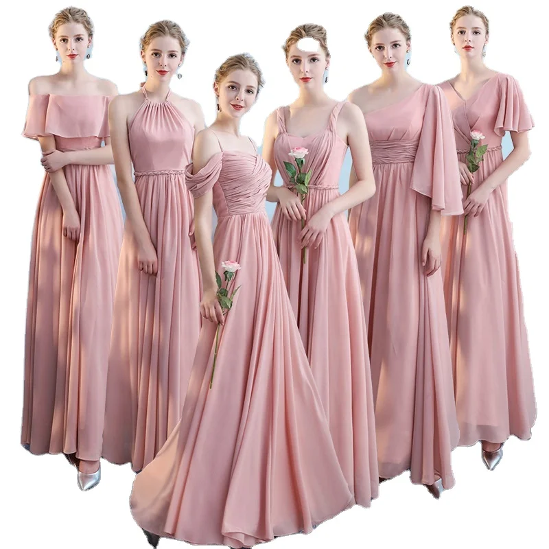 
Low 3XL MOQ Autumn Cheapest Chiffon Pink Evening Dinner Long Loose Mini Plus Size bridesmaid dresses 