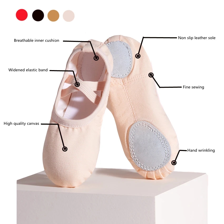 Wholesale Price Custom Logo Leather Professional High Stretch Canvas Soft Flat Women Girls Kids Ballet Pointe Dance Shoes