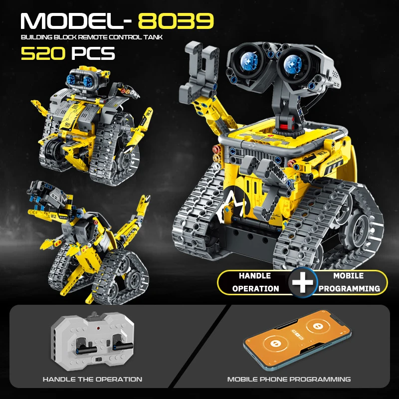 542pcs Engineering Bulldozer 3 in 1 Remote Control Robot Toys App Control Stem Rc Robot Toys Diy Building Block Kit for Kids
