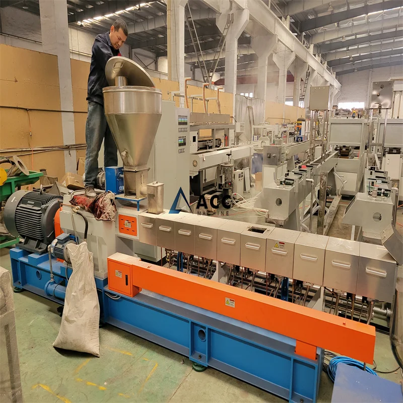 150kg-300kg output WPC compound granules Parallel double screw extrusion die head pelletizing machine line