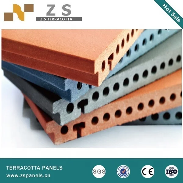 Ventilated facade structural clay tiles , Terracotta fasade decorative panels , lightweight curtain wall brick panels