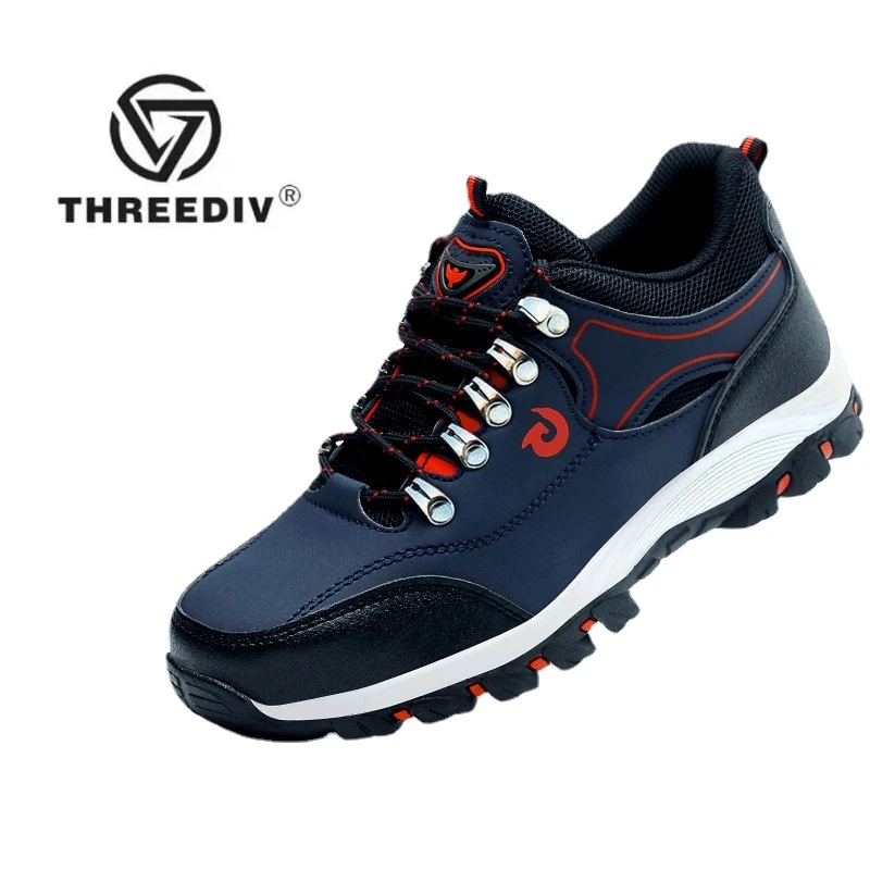 THREEDIV Men Boots Breathable Steel Toe Work Safety Shoes Outdoor Casual Sneaker Autumn Construction Shoes Work Plus Size