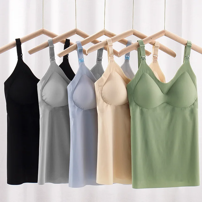 Wholesale M-2XL No Trace Ice Silk Detachable Pad Pregnancy Camisole Maternity Clothes Breastfeeding Tank Tops for Women