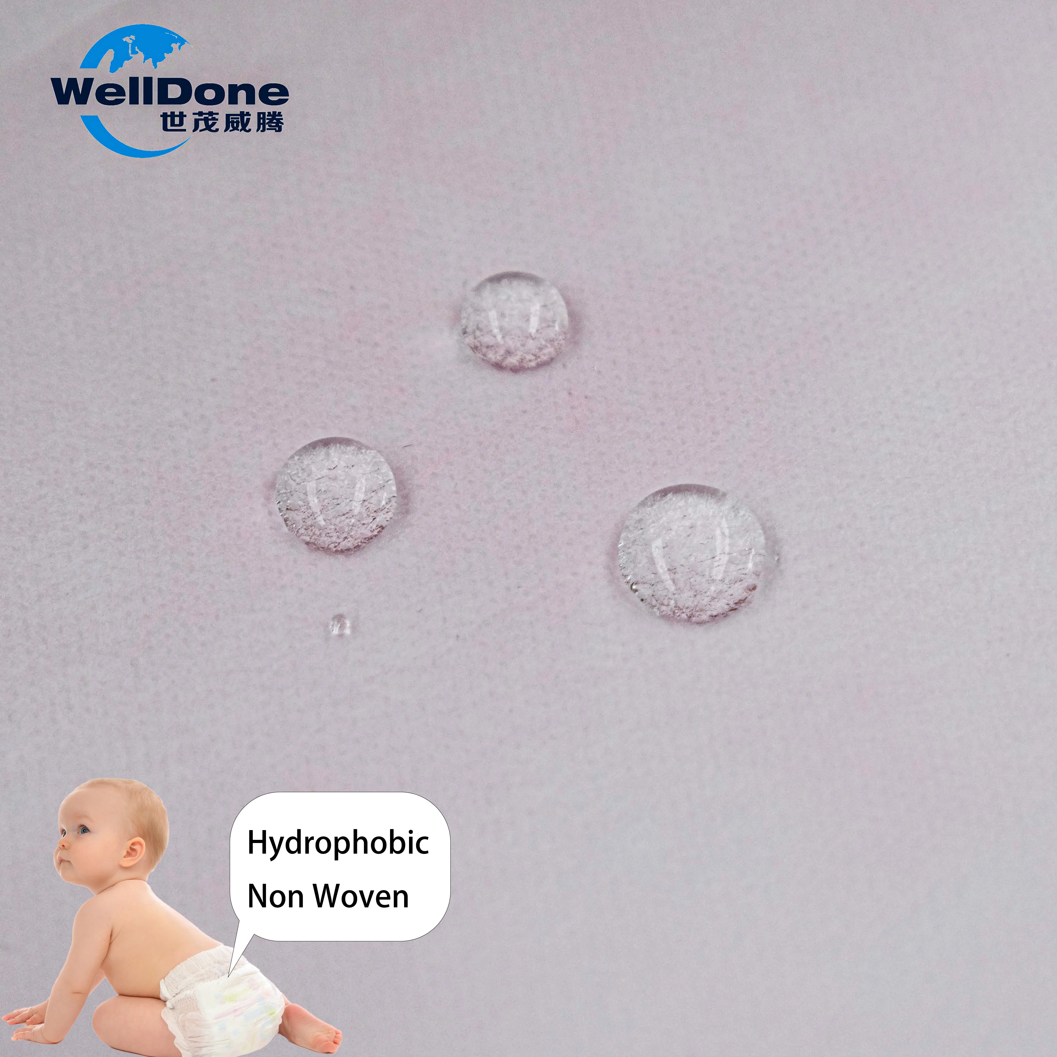 WELLDONE Hot seller Fabric hydrophobic non woven fabric Materials  Non-woven Spunbond  PP nonwoven for diapers baby diapers