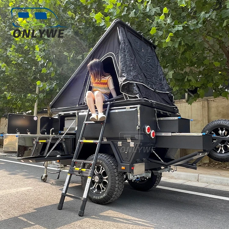 ONLYWE small off road rv trailer overland camper trailer mini offroad camping caravan travel trailer with rooftop tent for sale