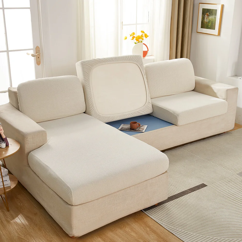 Waterproof Slipcover Sofa Cushion Cover Solid Color Elastic Dustrproof Sofa Cover Waffle Half Bag Sofa Fitted Sheet