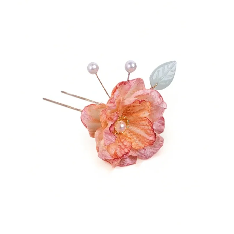 Baiyiyuan Wholesale Wedding Bridal Hair Accessories Elegant Metal U Shaped Artificial Silk Blossom Hibiscus Flower Hair Clip