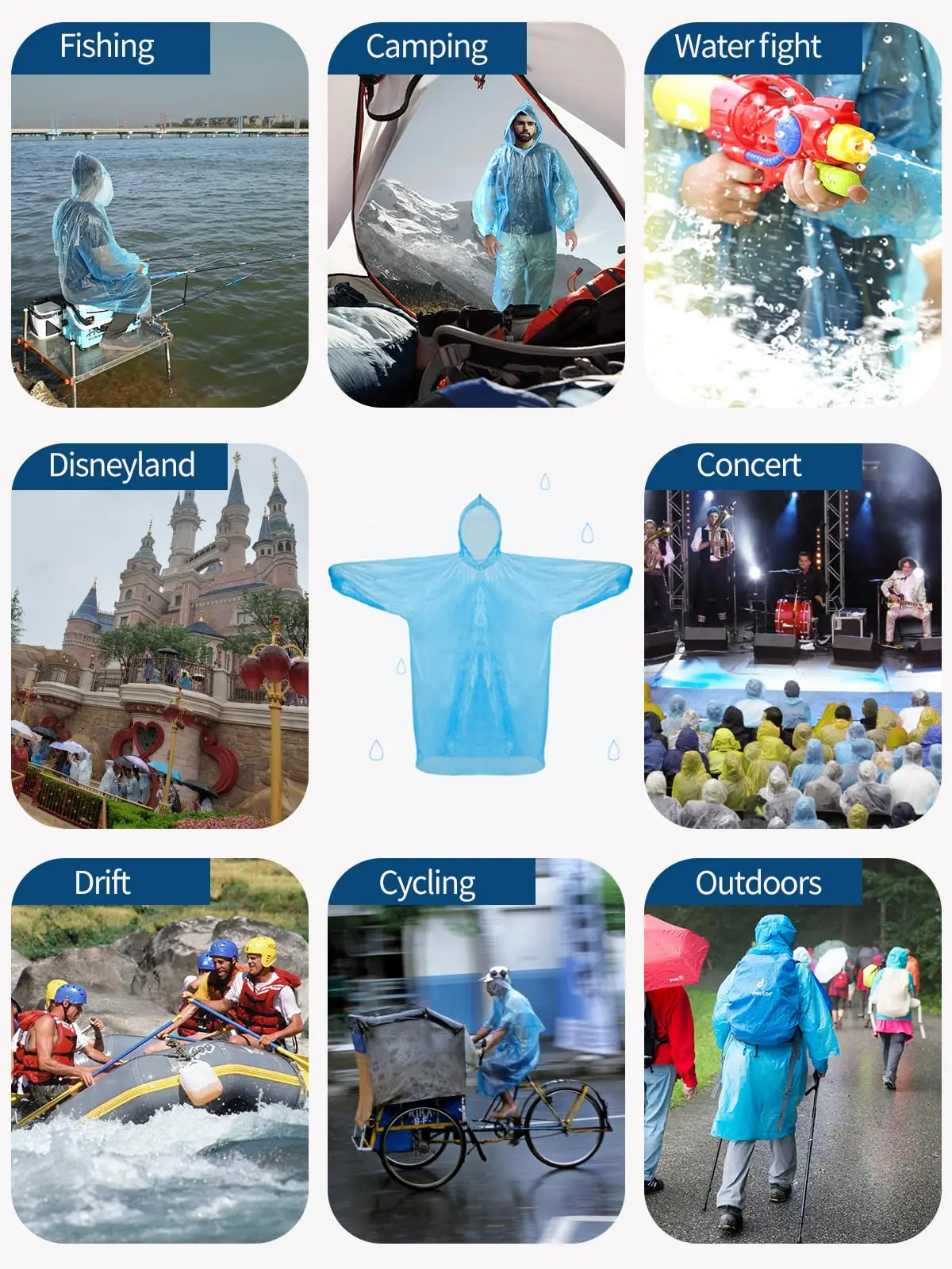 Custom High Quality Disposable Raincoat Logo Print Hooded Poncho