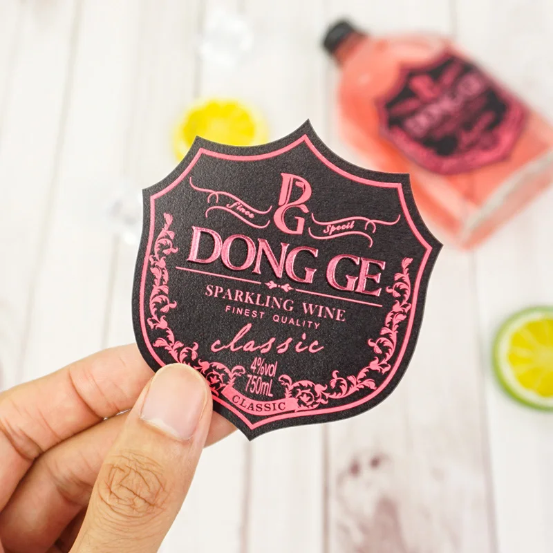 Custom Luxury Matte Black Hot Stamping Foil Golden Embossed Writing Label Wine Bottle Sticker 3d Embossed Wine Label