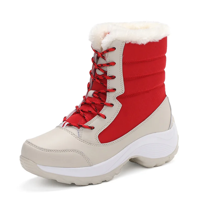
Botas De Invierno High Quality Korean Fashion Para Mujer Lace Up Strap Fur Inside Warm Winter Sheepskin Boots for Women 