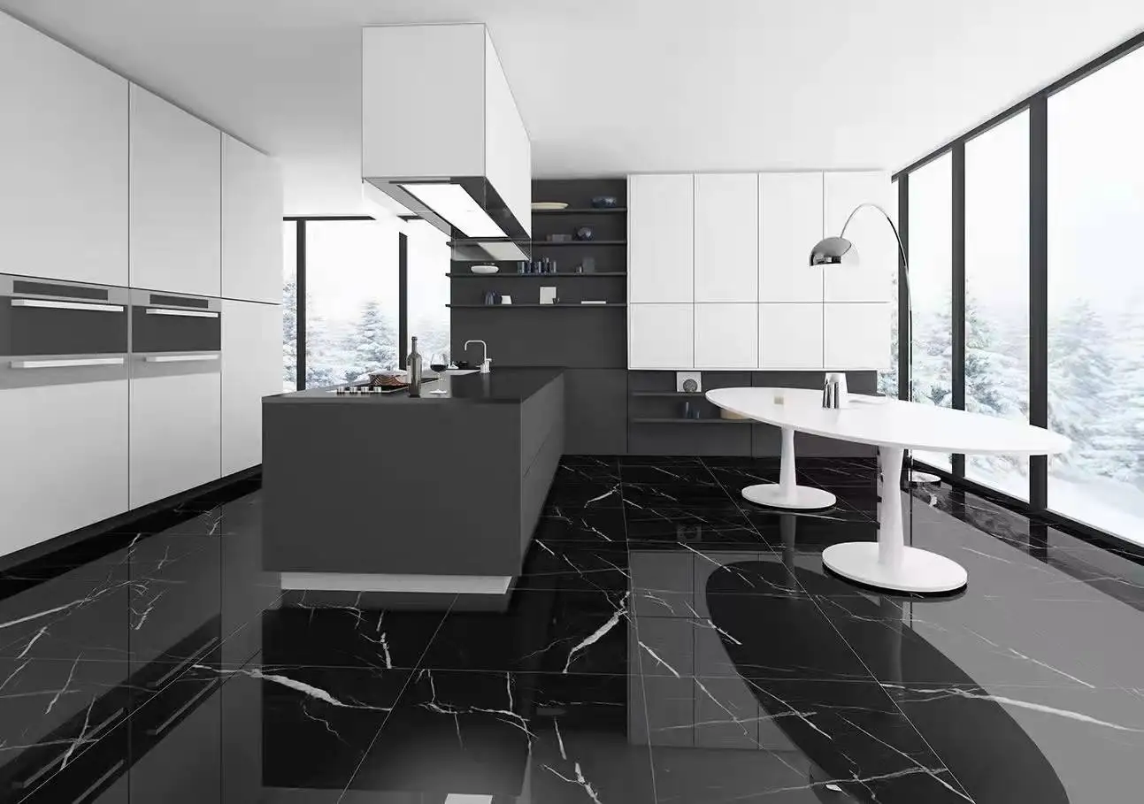 Natural Polished Stone Chinese Marble Slab And Tiles Black Marquina Nero Marquina