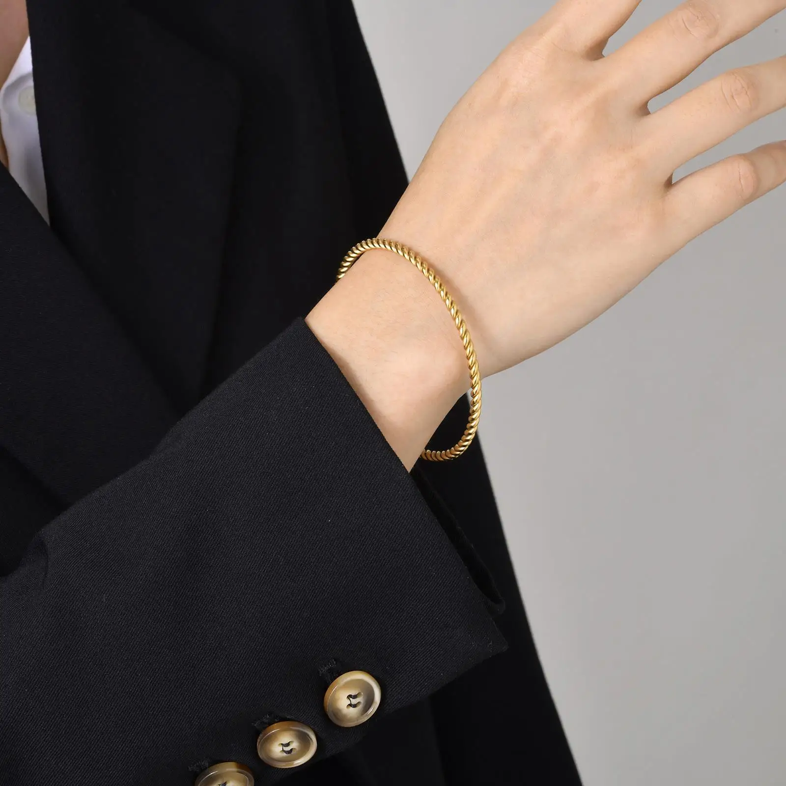 Tryme Chic 3MM Stainless Steel Braided Twisted Woven Rope Cable Round Stackable Bangle Bracelet for Women Girlfriend Gift