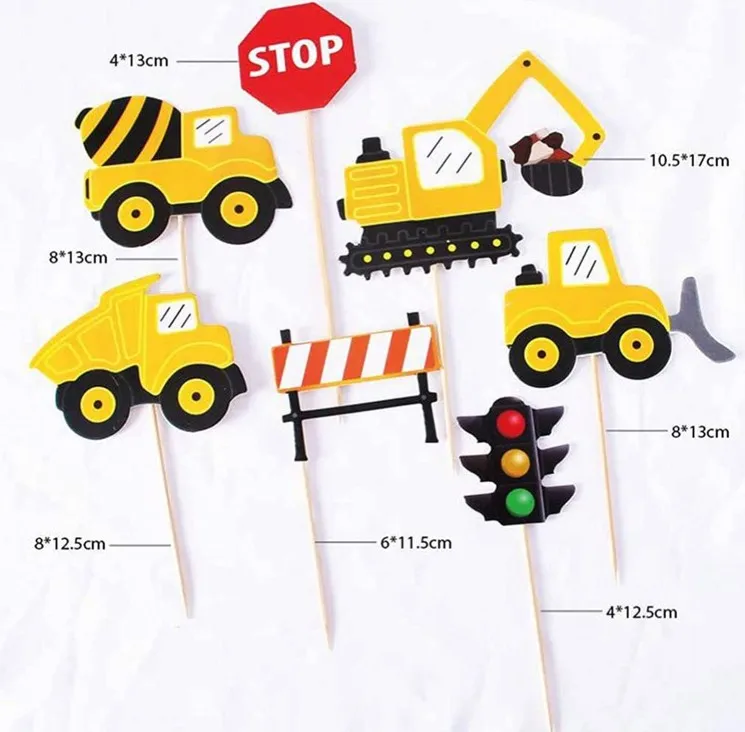 Construction machines cupcake topper truck excavator cake toothpicks decorations for baby shower birthday cake party supplies